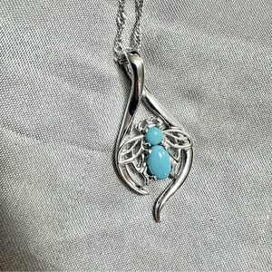 Blue and Silver Pendant Necklace with Turquoise Stone